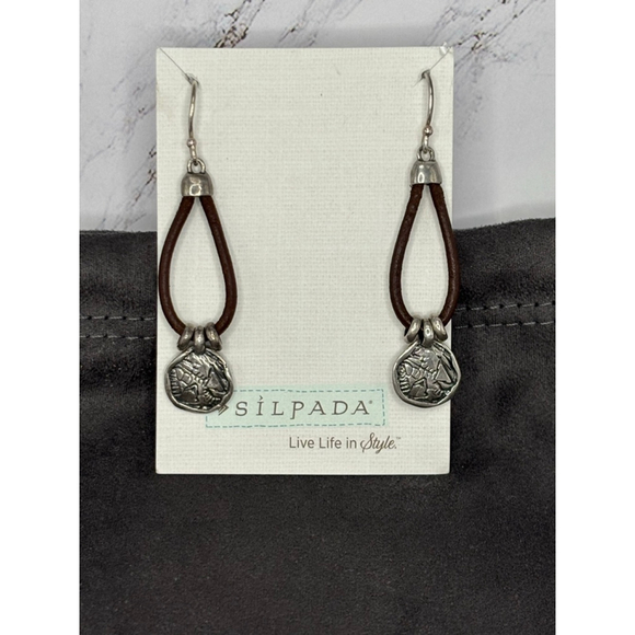 Vintage HTF Silpada "Prairie Girl" Earrings W2179 .925 Sterling Silver Leather - Picture 2 of 5